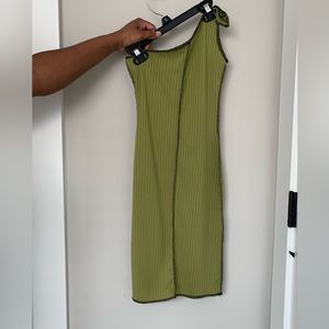Green Ribbed One Shoulder Bodycon Dress